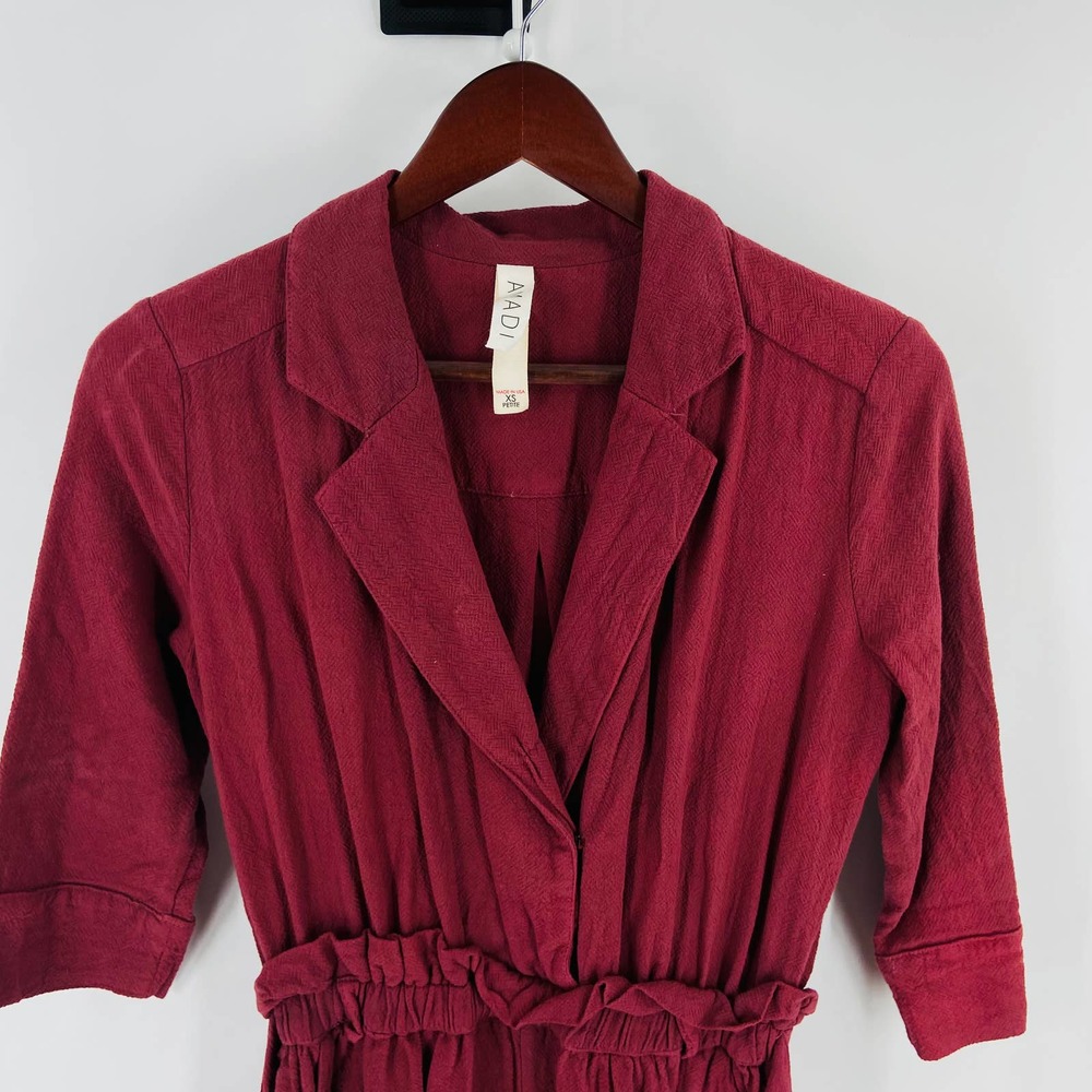 Anthropologie Amadi Burgundy Elastic Waist 3/4 Sleeve Cropped Jumpsuit Size XSP - Picture 5 of 13